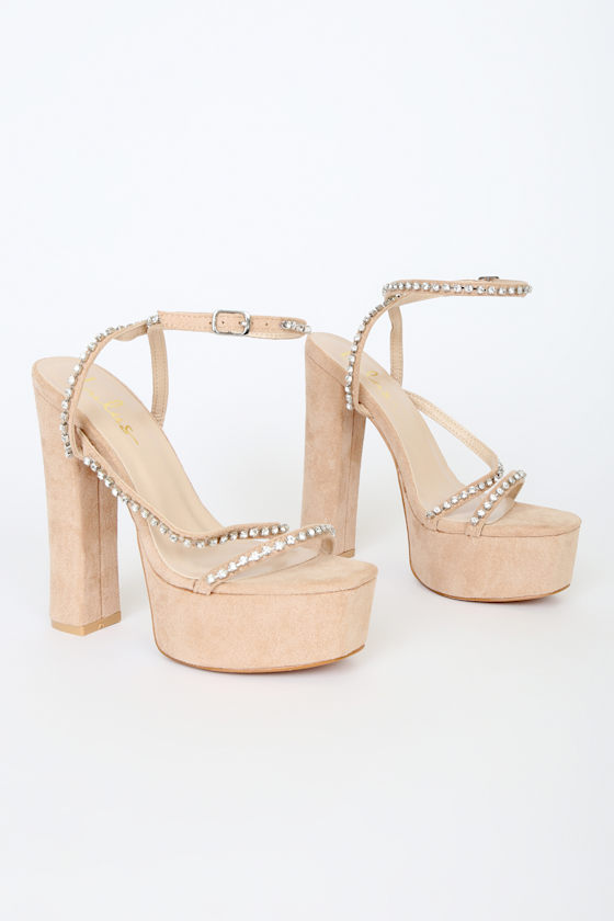Sinia Light Nude Suede Rhinestone Platform High Heel Sandals 3