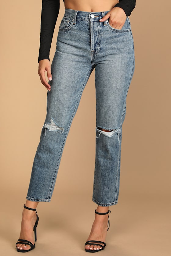Charlie Medium Wash High Rise Straight Jeans 5