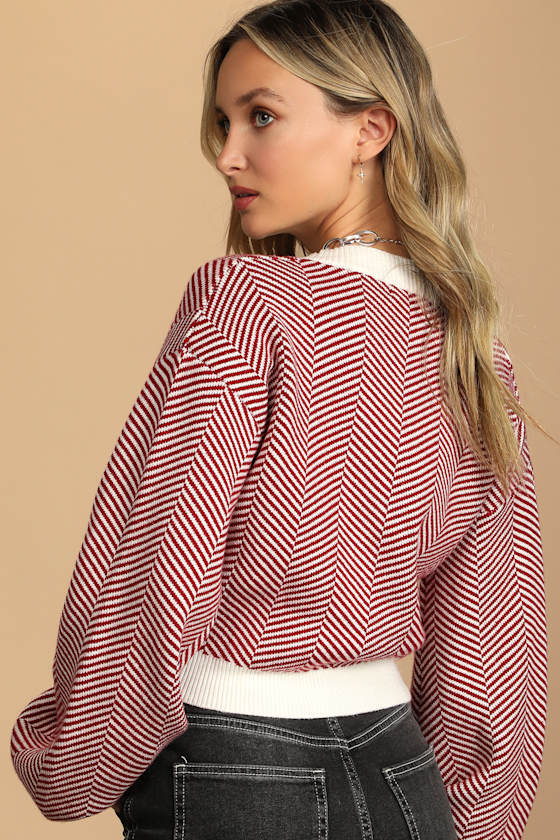 Here Comes a Holiday Red and White Striped Button-Up Cardigan - thumbnail 4