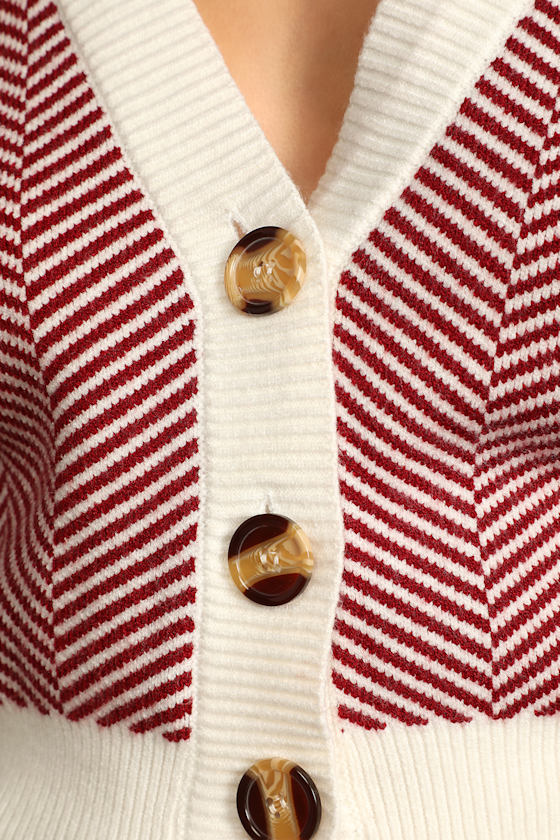 Here Comes a Holiday Red and White Striped Button-Up Cardigan - thumbnail 5