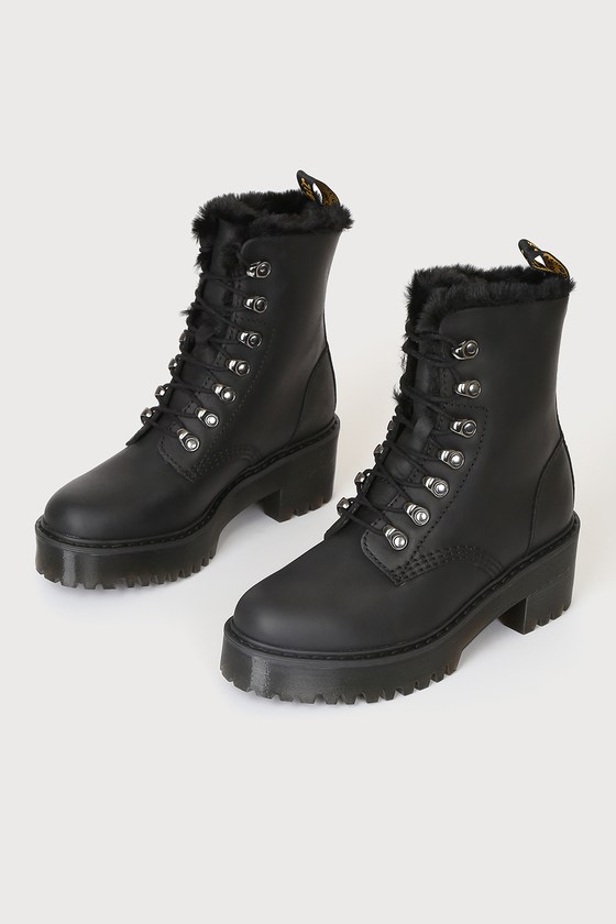 Dr. Marten Leona Fur Lined Black Platform Boots Winter Boots