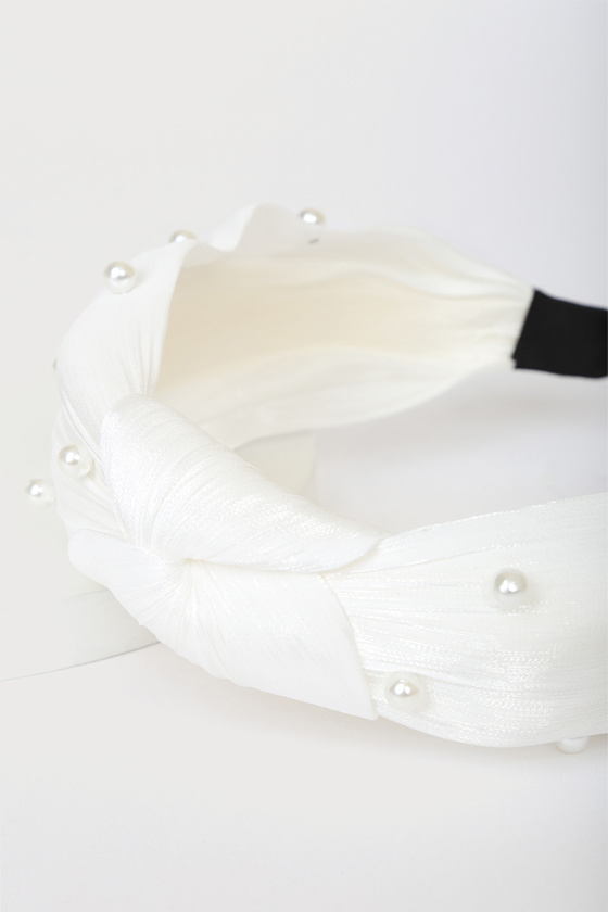 Ivory Cable Knit Slim Knotted Headband main image 1