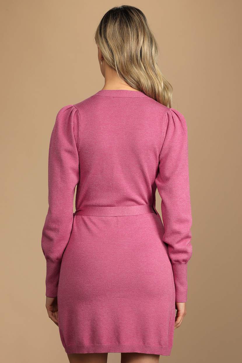 Rose Pink Sweater Dress - Wrap Dress - Long Sleeve Mini Dress - Lulus