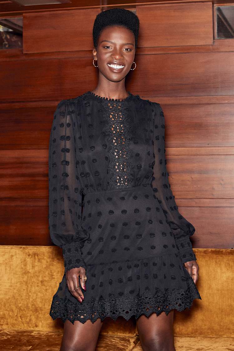 Chic Black Dress - Embroidered Long Sleeve Dress - Ruffled Dress - Lulus