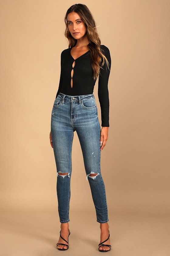 Bella Medium Wash Distressed Super High Rise Skinny Jeans 5