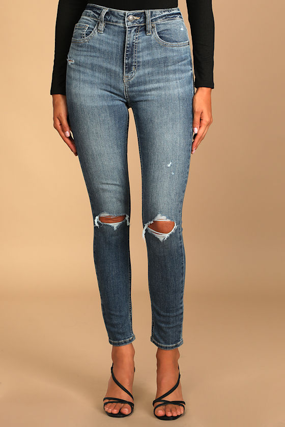 Bella Medium Wash Distressed Super High Rise Skinny Jeans 4
