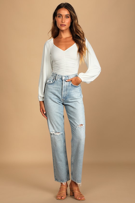 Certified Flirt White Ruched Long Sleeve Bodysuit 5