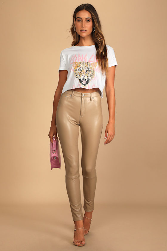 Get Lucky Beige Vegan Leather Pants 5