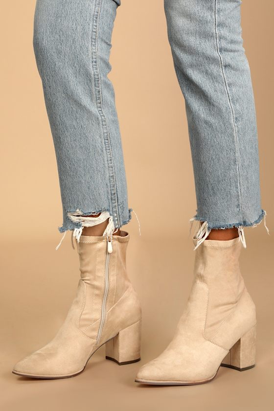 Viviyana Light Nude Suede Ankle Sock Boots 1