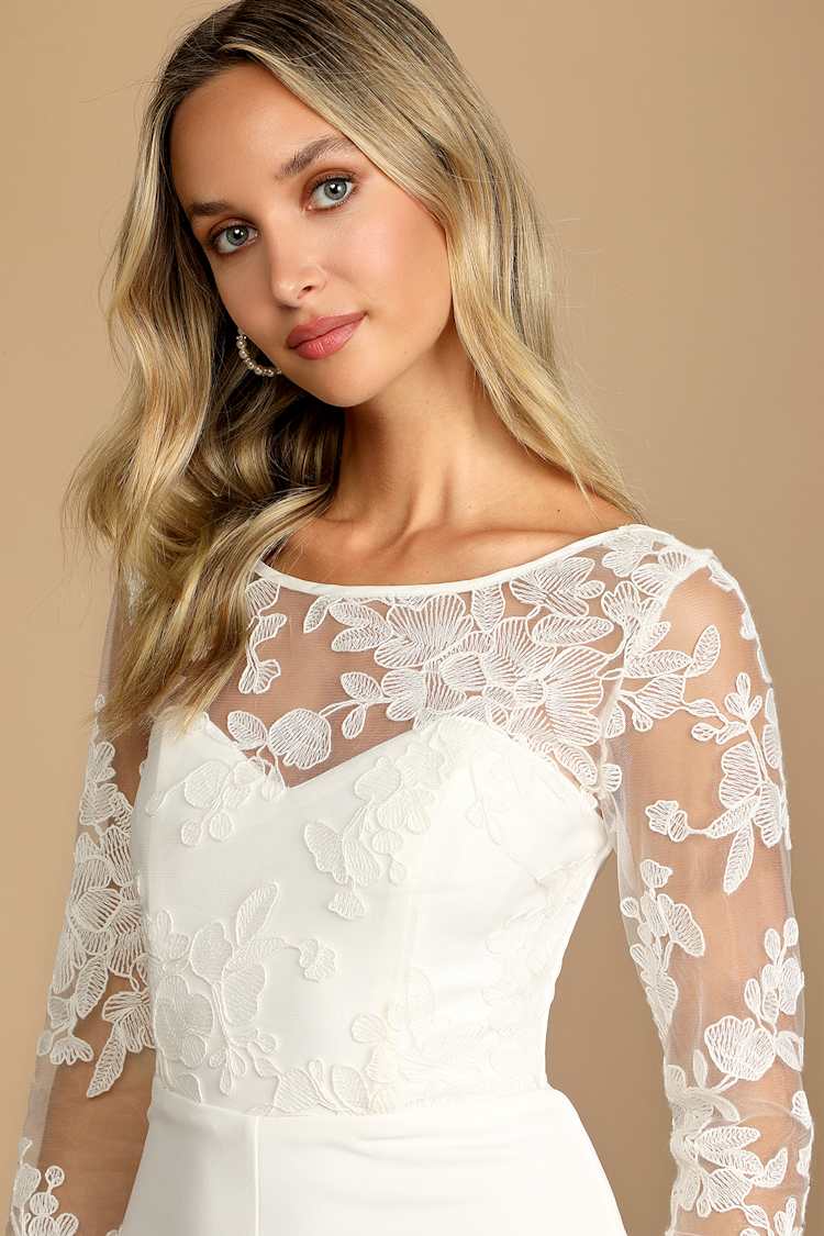 White Embroidered Jumpsuit - Slim Leg Jumpsuit - Bridal Jumpsuit - Lulus