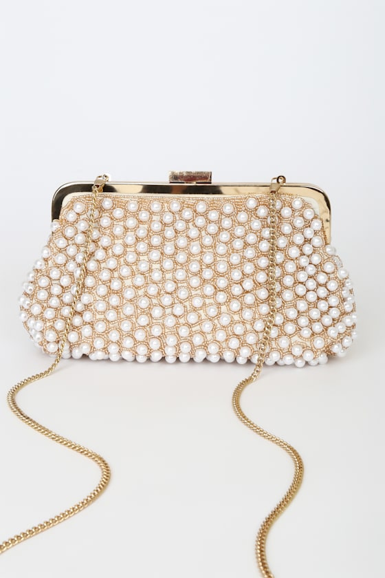 Precious Treasure White and Gold Pearl Clutch 4