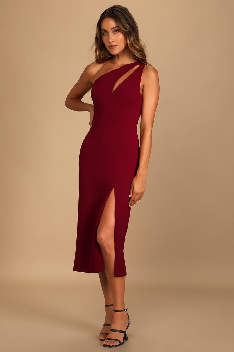 Cocktail Club Burgundy One-Shoulder Midi Dress