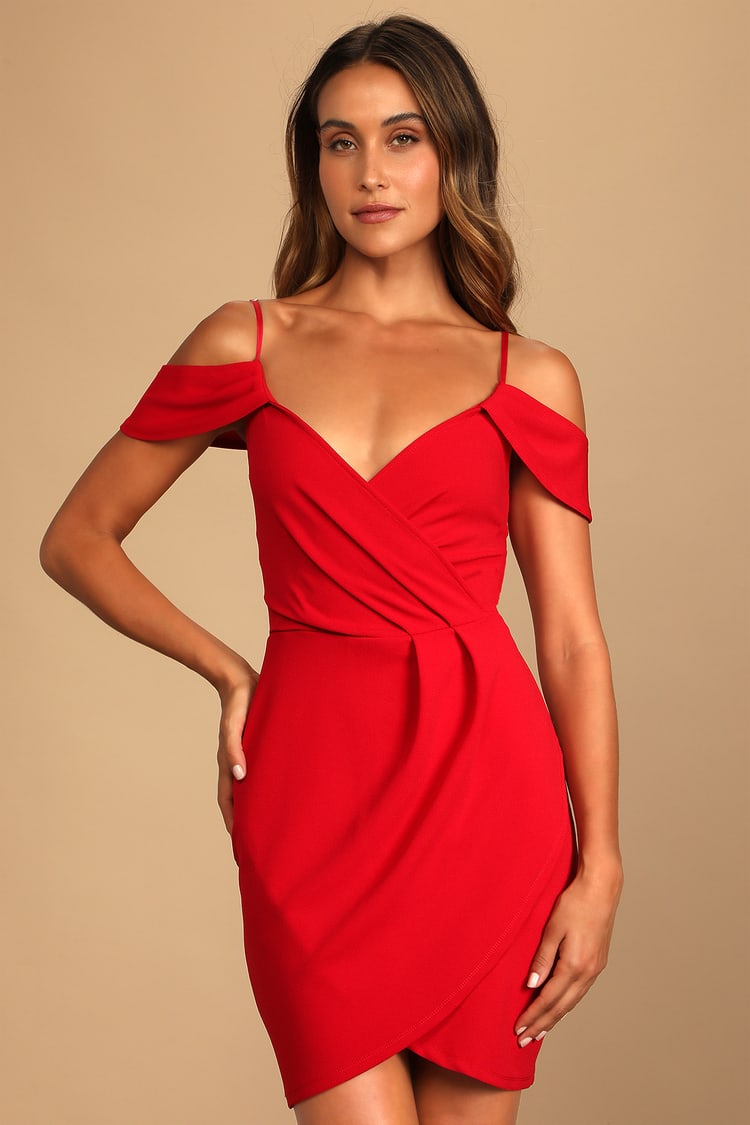 Red Dress - Off-the-Shoulder Dress Bodycon Dress Lulus