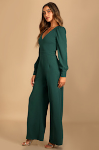 Celebrating Romance Emerald Green Long Sleeve Wide-Leg Jumpsuit 5