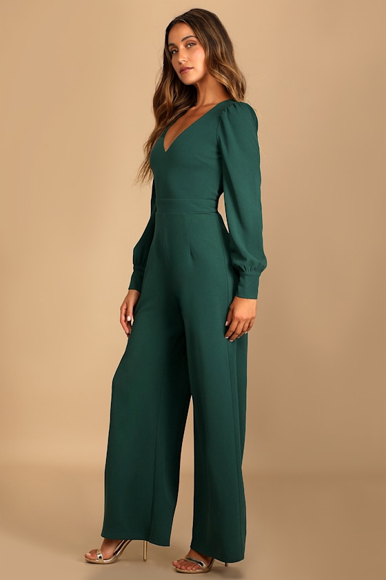 Emerald Green Jumpsuit WideLeg Jumpsuit VNeck Jumpsuit Lulus
