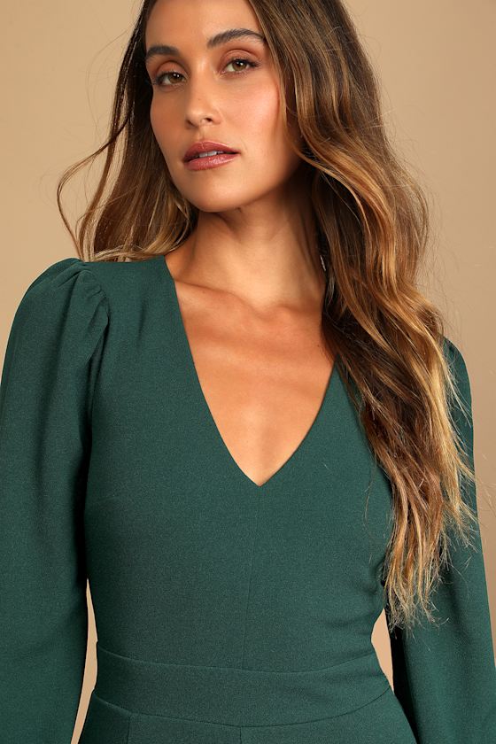 Celebrating Romance Emerald Green Long Sleeve Wide-Leg Jumpsuit 4