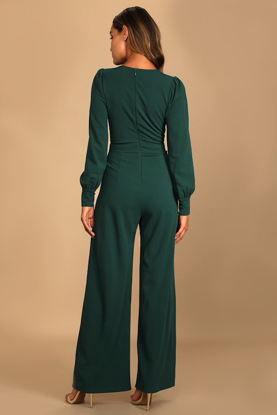 Celebrating Romance Emerald Green Long Sleeve Wide-Leg Jumpsuit - thumbnail 4
