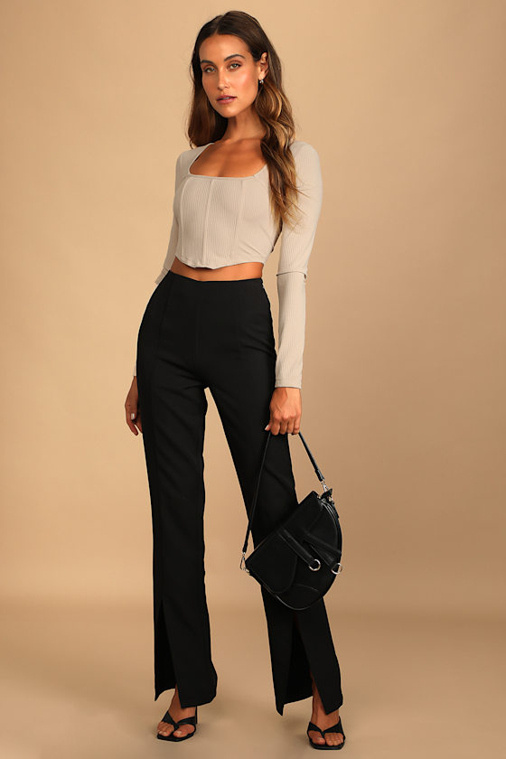 Flair for the Flirty Beige Ribbed Long Sleeve Bustier Crop Top 5