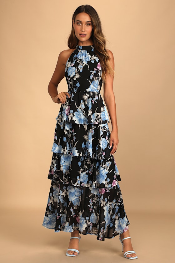 Bloom into Boldness Black Floral Print Tiered Maxi Dress 6