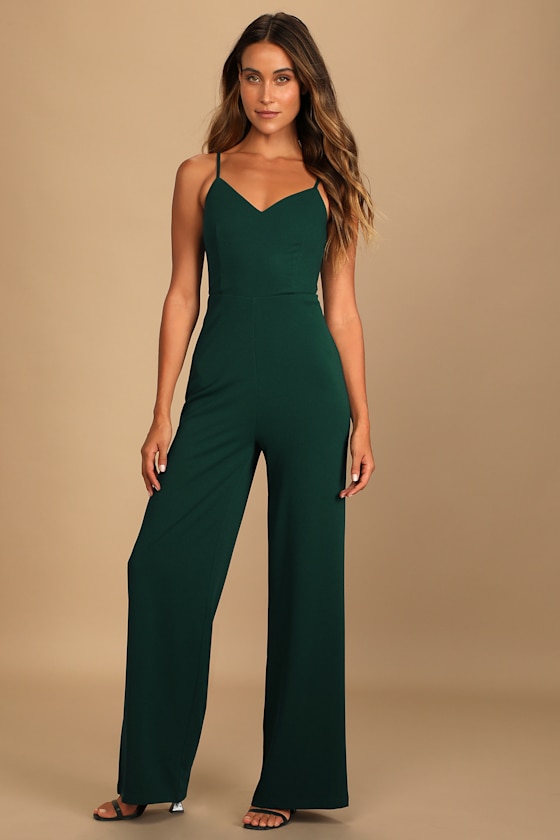 Betting on Love Dark Green Cutout Wide-Leg Jumpsuit 1