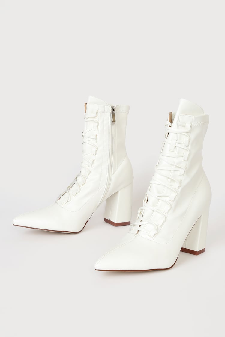 Bebo Rella-LU - White Boots - Lace-Up Boots - Pointed Toe Boots - Lulus