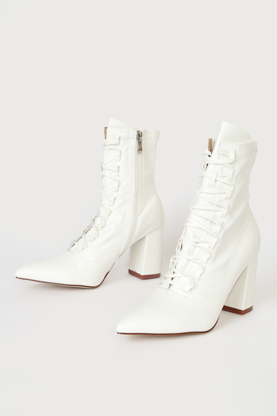 Rella White Lace-Up Pointed Toe Boots 3