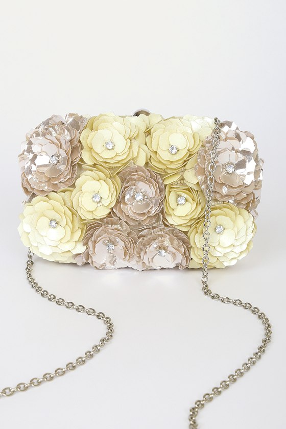 Take On the Night Cream Multi Floral Rhinestone Beaded Clutch