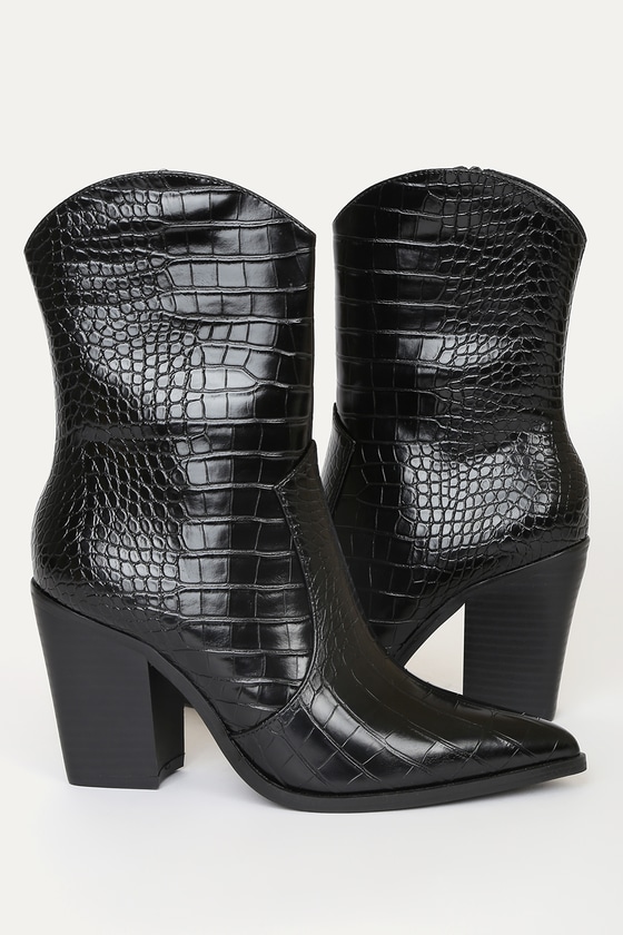 Perphy Women's Round Toe Platform Block Heels Mid-calf Boots Black 6 :  Target