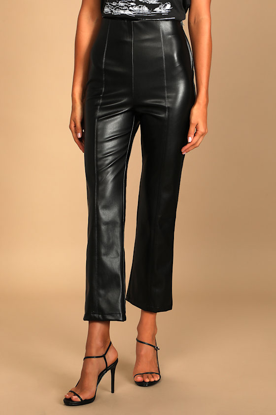 Maximum Chic Black Vegan Leather Cropped Flare Pants 4