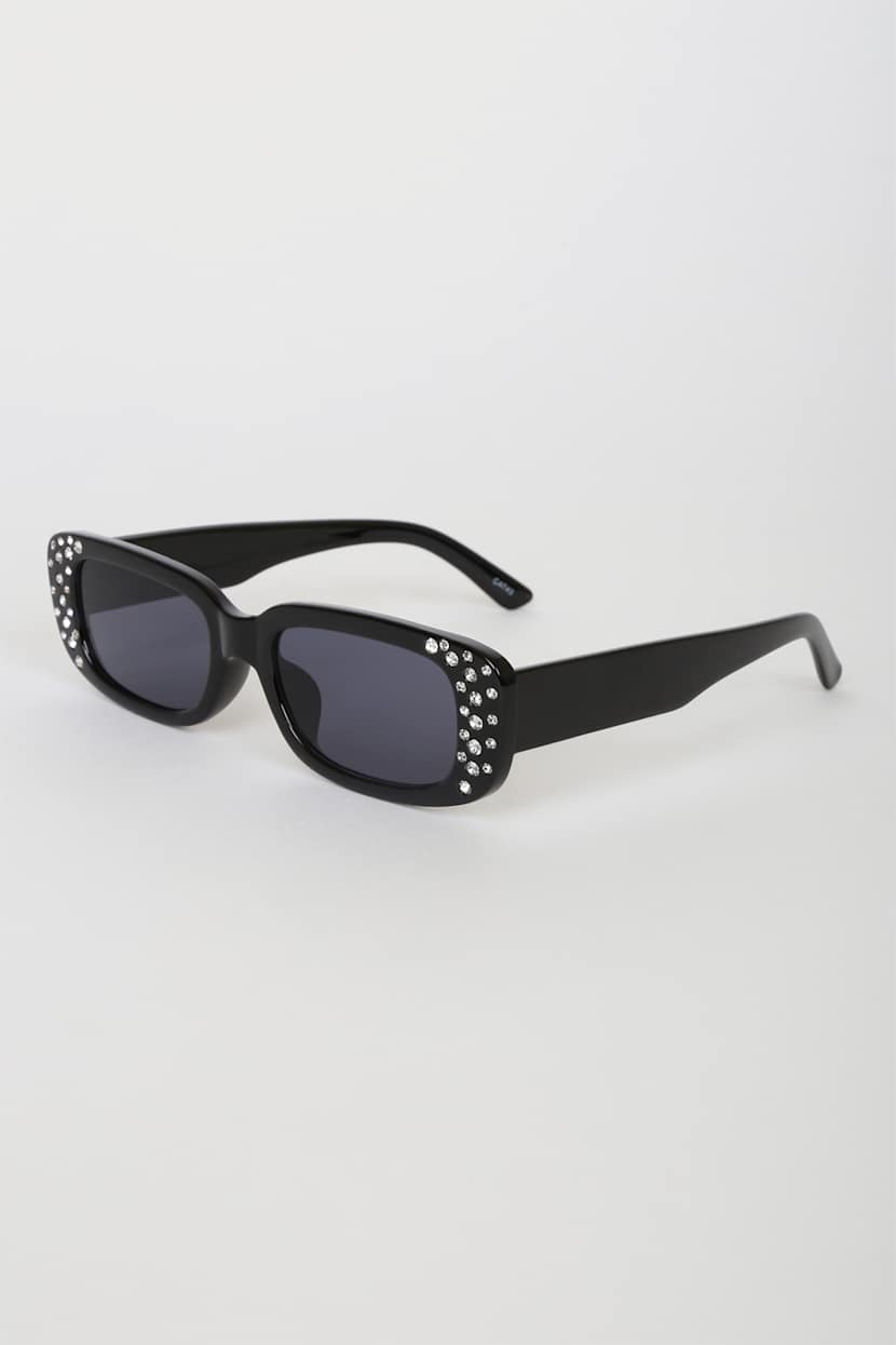 Black Sunglasses - Rectangle Sunglasses - Rhinestone  display picture 3