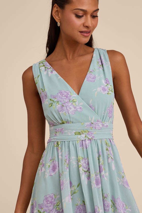 Heavenly Hues Sage Floral Surplice Maxi Dress 2