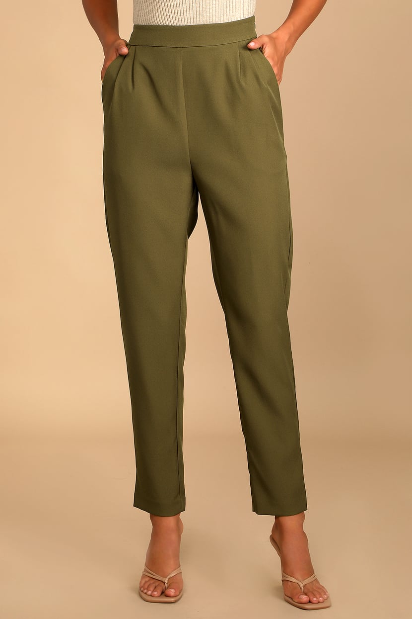 Cute Olive Green Pants - Black Trouser Pants - High Waisted Pants - Lulus