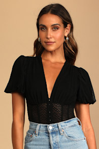 Properly Trendy Black Mesh Puff Sleeve Bodysuit 4