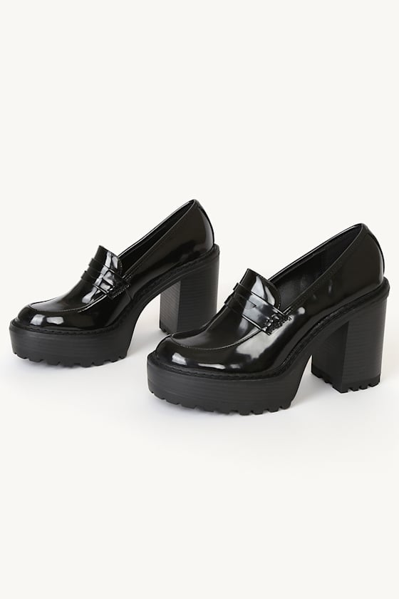 Kassidy Black Patent Platform High Heel Penny Loafers 2