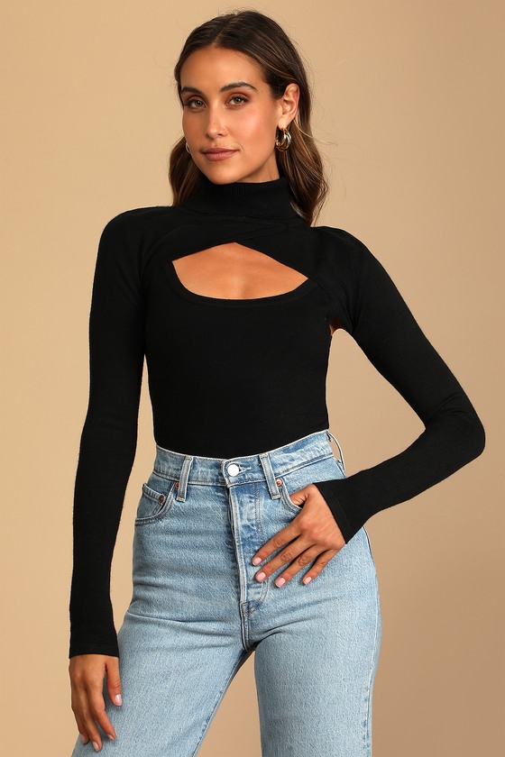 Black Sweater Top - Two-Piece Sweater Top - Turtleneck Top - Lulus