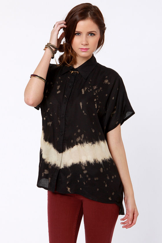 RVCA Canyon Shadow Top - Black Top - Button-Up Top - $49.50 - Lulus