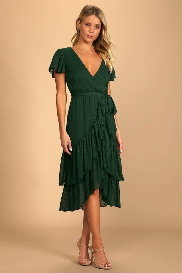 green emerald velvet dress Vera Flow Dress (sage swiss dot) main image 0