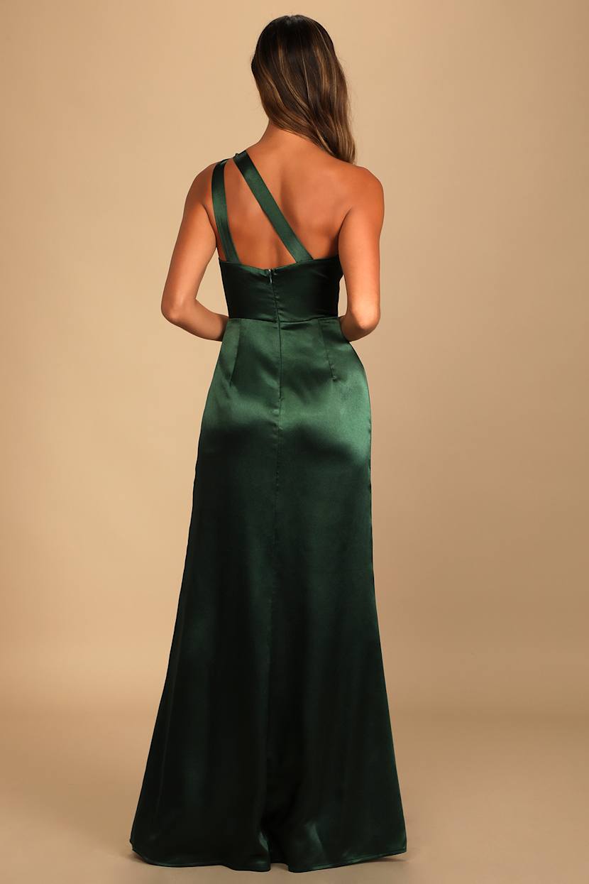 green emerald velvet dress BABARONI Sheath/Column One Shoulder Satin Prom Dress Olive Green Plus size, Olive Green / US18 main image 1