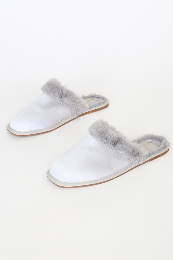 Mycca Silver Satin Faux Fur Slides 3