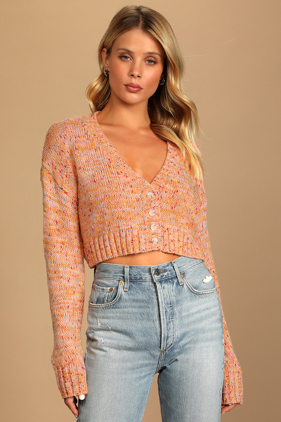 Peach Multi Knit Sweater - Cropped Cardigan Sweater