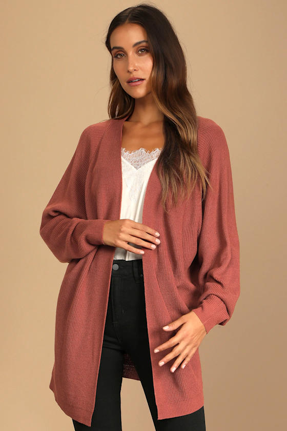 Brown Knit Cardigan - Open-Front 