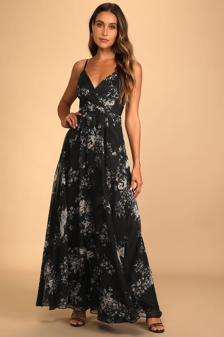 Black Floral Print Dress - Sleeveless Maxi Dress - Chiffon Dress - Lulus