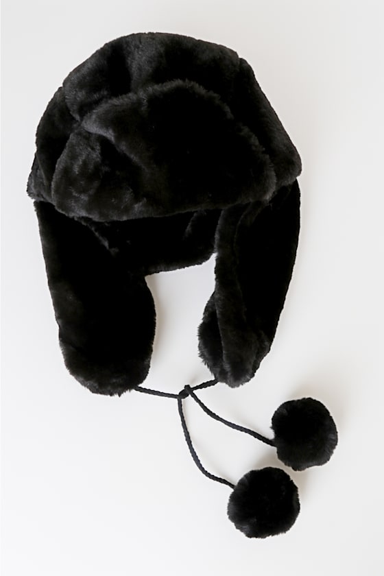 Cozy Code Black Faux Fur Trapper Hat 3