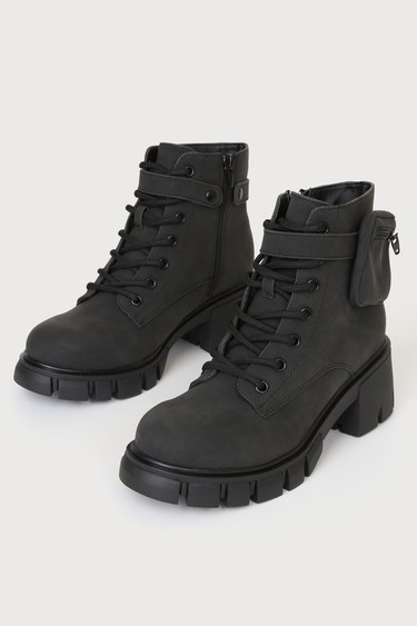 MIA Cora Black Suede Lace-Up Ankle Boots