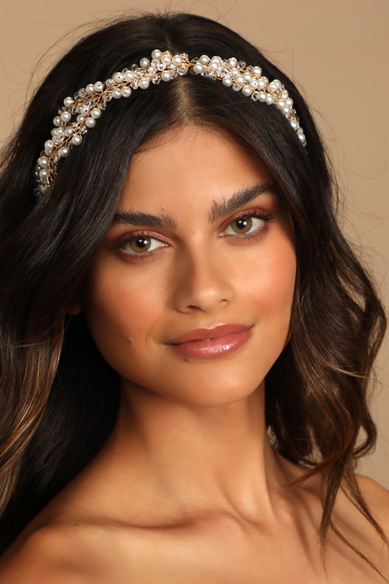 Love That s Forever Ivory and Gold Pearl Headband