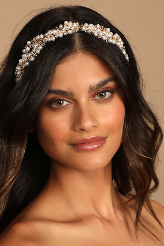 Love That's Forever Ivory and Gold Pearl Headband 1