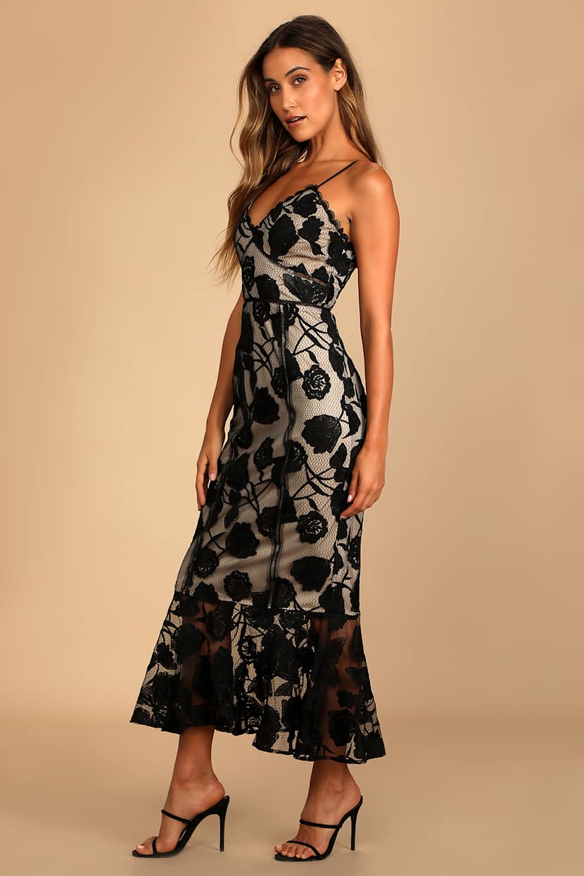 alluring dream burgundy floral mesh lace trumpet midi dress Black - Dress - Dress Reversible Vintage Silk Maxi SWS2026_PART2 Fabric Type:Printed flaunting midi skirt that