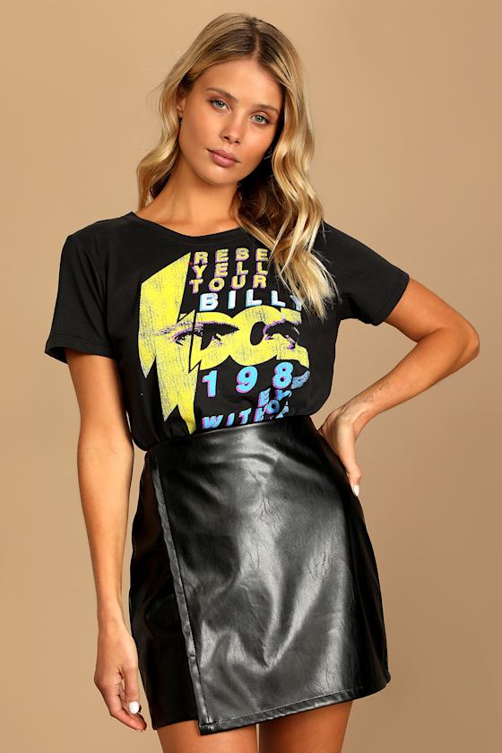Effortless Style Black Vegan Leather Faux Wrap Mini Skirt