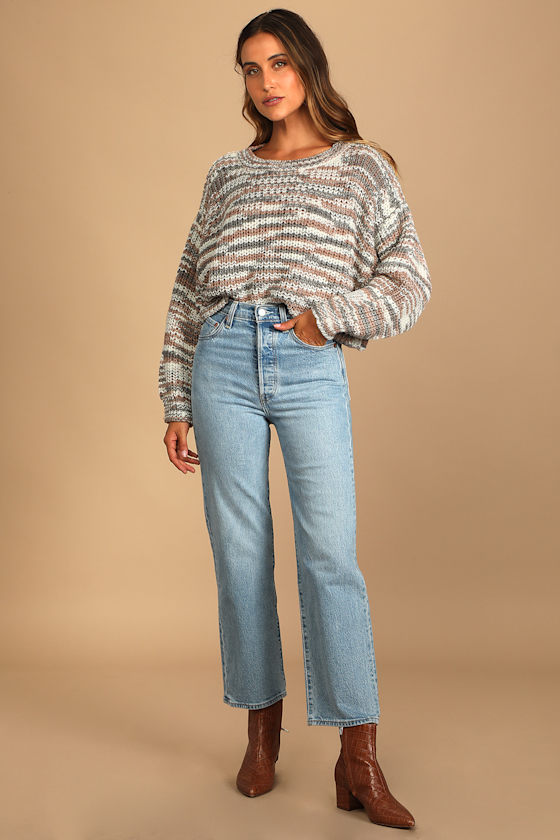 Lightweight Cream Multi Stripe Sweater main image 1