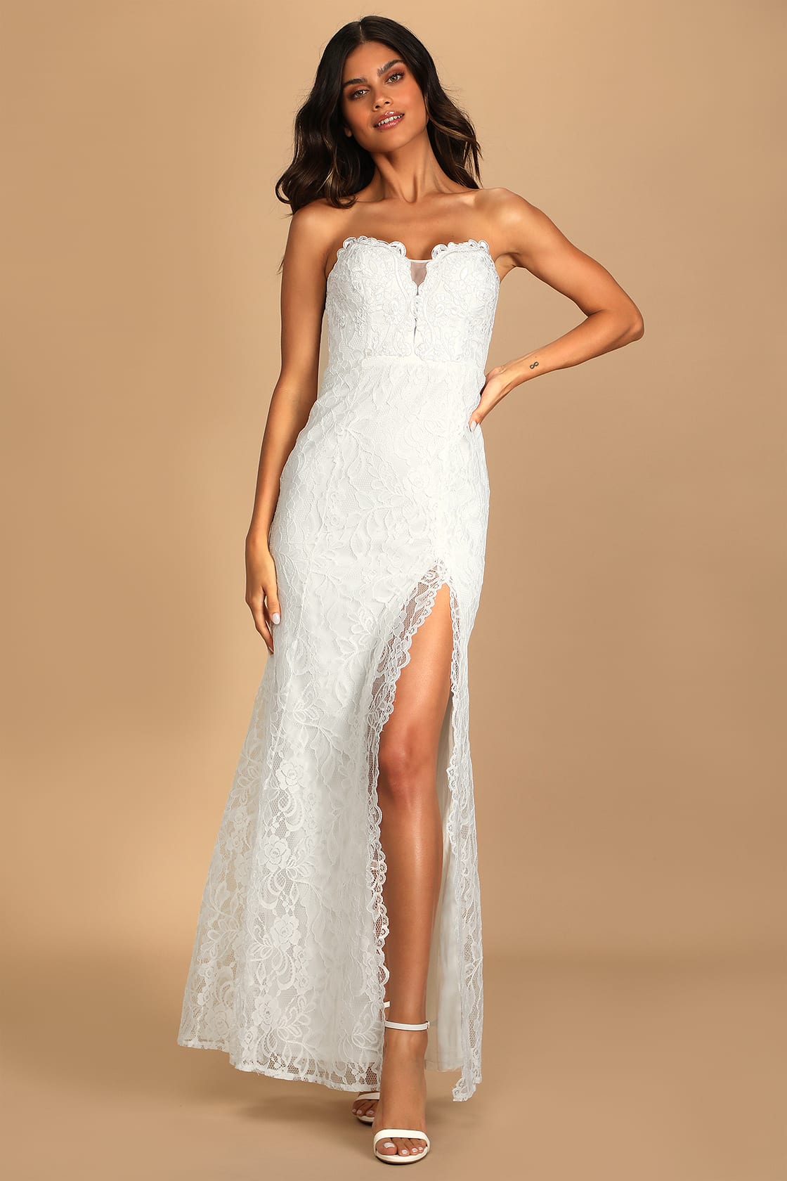 White Lace Dress - Strapless Maxi Dress - Strapless Lace Dress - Lulus